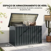 Outsunny Baú de Arrumação Exterior 400 L em Aço Galvanizado Resistente à Intempérie com Fechadura Cinzento(m-3)