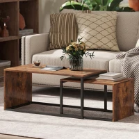 HOMCOM 2er-Set Couchtisch, Sofatisch, Beistelltisch, Spanplatte, Metall, 90 x 48 x 42 cm/59 x 42 x 36 cm, Schwarz+Braun(m-10)