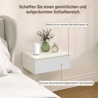 HOMCOM 2er-Set Nachttische, wandmontiertes Design, Schublade, für Schlafzimmer, Spanplatte, Weiß(m-4)