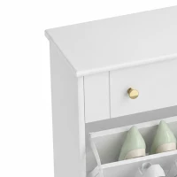HOMCOM Meuble chaussure entrée étroit avec tiroirs à portes abattants et étagère réglable, 60 x 23,5 x 98,5 cm, blanc(m-12)