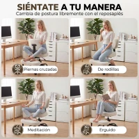 HOMCOM Silla de Oficina Ergonómica para Piernas Cruzadas Giratoria 360° Ruedas PU Altura Ajustable para TDAH Meditación Crema(m-4)