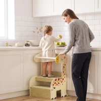 AIYAPLAY Torre de Aprendizaje Montessori Infantil Diseño de Jirafa de Madera con 2 Escalones Anchos Barandilla 3-8 Años Amarillo(m-10)