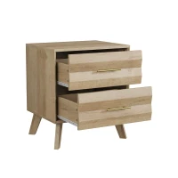 Minimalist Oak Double Drawer Bedside Table with Metal Handles, Modern Bedside Storage Cabinet for Bedroom, 50L x 40W x 58H cm, Oak(m-13)