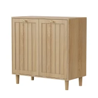 Slanted Laundry Cabinet with 2 Removable Inner Baskets, Freestanding Storage Unit for Bathroom and Laundry, 69.5L x 35W x 70.5H cm, Oak(m-11)