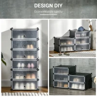HOMCOM Pantofar modular cu 6 cutii din PP și oțel, 49x36,5x108 cm, negru și alb(m-5)
