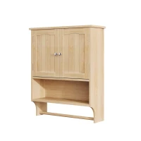 Waterproof Oak Bathroom Cabinet with Towel Rack, Space-Saving Wall-Mounted Vanity for Bathroom Laundry Kitchen, 60L x 20W x 70H cm, Oak(m-11)