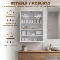 HOMCOM Botiquín de Pared de 5 Niveles con 2 Puertas de Cristal Estantes Ajustables Cerradura y 2 Llaves 60x17x82,5 cm Blanco(m-7)