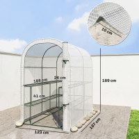 Outsunny Walk-in Greenhouse with Shelves, Small Greenhouse with PE Cover and Roll-up Door, 123 x 187 x 189 cm, White(m-3)