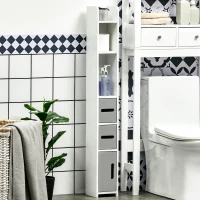 kleankin Coluna Casa de Banho com 3 Portas e 3 Prateleiras Abertas Coluna Auxiliar  Estilo Moderno 15x17x120cm Branco e Cinza(m-7)