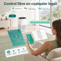 HOMCOM Purificador de Airecon Filtro HEPA hasta 27 m² Modo Sueño/Auto Control App y Voz Silencioso Temporizador Blanco(m-6)