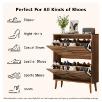 Farmhouse Walnut Shoe Storage Cabinet with 2 Flip Drawers, Slim Fence Shoe Cabinet for Corridor Entrance, 80L x 24W x 98H cm, Walnut(m-8)