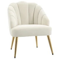HOMCOM Fauteuil Salo, Fauteuil Coquillage Rembourré en Velours avec Pieds Dorés en Acier, 63 x 65 x 84 cm, Crème(m-1)