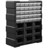 DURHAND Plastic 39 Drawer Parts Organiser Wall Mount Storage Cabinet Garage Small Nuts Bolts Tool Black(m-10)