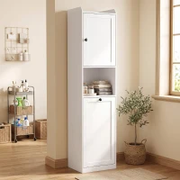 HOMCOM Hoge Badkamerkast met Wasmand, 40 cm Breed, Wit(m-9)