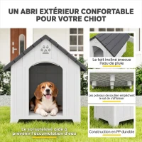 PawHut Niche pour chien extérieur, maison chien en polypropylène imperméable ventilé plancher surélevé 76x66x77cm gris clair(m-4)