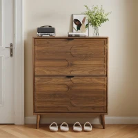Farmhouse Walnut Shoe Storage Cabinet with 2 Flip Drawers, Slim Fence Shoe Cabinet for Corridor Entrance, 80L x 24W x 98H cm, Walnut(m-9)