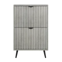 Streamlined Concealed Shoe Cabinet with 2 Flip Drawers, Secure Freestanding Storage Cabinet for Hallway Porch, 60L x 24W x 94H cm, Gray(m-13)