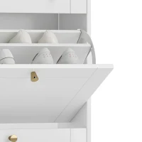 HOMCOM Meuble chaussure entrée étroit avec tiroirs à portes abattants et étagère réglable, 60 x 23,5 x 98,5 cm, blanc(m-11)