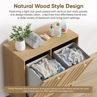 Slanted Laundry Cabinet with 2 Removable Inner Baskets, Freestanding Storage Unit for Bathroom and Laundry, 69.5L x 35W x 70.5H cm, Oak(m-5)