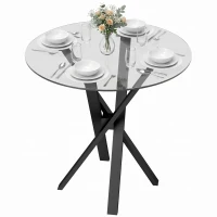 HOMCOM Mesa de Comedor Redonda para 4 Personas Ø80 cm Tablero de Vidrio Templado Patas Cruzadas de Acero Transparente(m-11)