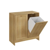 Smart Oak Tilted Laundry Hamper with 2 Baskets, Hidden Free-Standing Laundry Cabinet for Bathroom Utility Room, 66L x 33W x 68H cm, Oak(m-9)