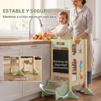AIYAPLAY Torre de Aprendizaje 6 en 1 Montessori Plegable 3 Alturas con Pizarra Ábaco Reloj Escalones Desmontables 2-6 Años Verde(m-4)