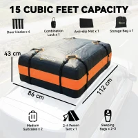 Outsunny Car Roof Bag, 425 L Soft Car Roof Box, 8 Reinforced Straps, Anti-Slip Mat, Vehicles with/without Racks, Orange(m-3)