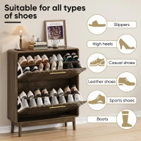 Warm Walnut Shoe Storage Cabinet with 2 Flip-Top Drawers, Mid-Century Freestanding Shoe Cabinet for Entry Hallway, 80L x 24W x 95H cm, Walnut(m-7)