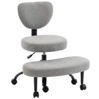 HOMCOM Silla de Oficina Ergonómica para Piernas Cruzadas Giratoria 360° Ruedas PU Altura Ajustable para TDAH Meditación Gris(m-1)