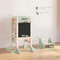 AIYAPLAY Torre de Aprendizaje 6 en 1 Montessori Plegable 3 Alturas con Pizarra Ábaco Reloj Escalones Desmontables 2-6 Años Verde(m-3)