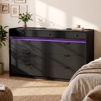 HOMCOM Chest of Drawers for Bedroom with LED Light & Charging Station, 9 Drawers Storage Unit/TV Stand, Black(m-9)