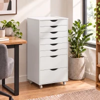HOMCOM Caisson Bureau Mobile avec 8 Tiroirs, Meuble Rangement Bureau pour Documents et Imprimante, 53x40x103,5cm, Blanc(m-2)