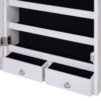 HOMCOM Espelho com Móvel de Bijuterias de Parede ou Porta Espelho de Parede com LED 5 Prateleiras 2 Gavetas pequenas e Fechadura 37x120x10cm Cinza Claro(m-14)