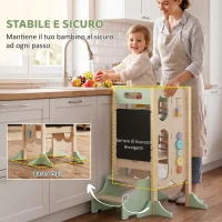 AIYAPLAY Torre Montessoriana 6 in 1 per Bambini, Sgabello Aiutante da Cucina con Lavagna, 2-6 Anni, Verde(m-3)