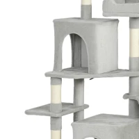 PawHut Arbre à chat tour de jeux pour chat 3 platesformes 2 niches 2 lits 2 hamacs 1 échelle hauteur 177 cm gris clair(m-14)
