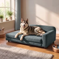 PawHut Canapé pour Chien Lit pour Chien Coussin Déhoussable Lavable Dossier Haut Accoudoirs Velours 101x66x34,5cm Gris(m-16)