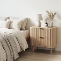 Nordic Farmhouse Bedside Table with 2 Drawers, Practical Oak Storage Side Cabinet for Bedroom Living Room, 57L x 40W x 57H cm, Oak(m-4)