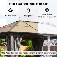 Outsunny 3 x 4m Hardtop Gazebo Canopy with Polycarbonate Roof, Aluminium Frame, Permanent Pavilion Garden Gazebo with Netting and Curtains - Grey(m-4)