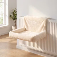 PawHut Cat Radiator Bed, Hanging Warm Hammock w/ Foldable Metal Frame, Removable Washable Cover, Cream(m-8)