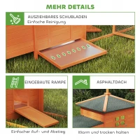 PawHut Hühnerstall Holz Hühnerhaus für 1-2 Hühner 196 x 76 x 97 cm Hühnervoliere mit Auslauf Nistkasten 3 Türen Fenster(m-7)