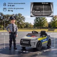 AIYAPLAY Mașină Electrică de Poliție 12V cu Telecomandă, Lumini și Sirenă, Gri(m-3)