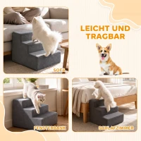 PawHut Hundetreppe 3-Stufig Abnehmbarer Bezug Für Kleine Hunde 35 cm Dunkelgrau(m-7)
