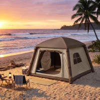 Outsunny Opblaasbare Campingtent voor 1-2 Personen Outdoor Familie Tent met Haak, Luchtpomp, Vensters en Deuren voor 4 Seizoenen(m-9)