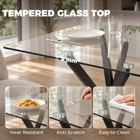 HOMCOM Rectangular Dining Table for 6 People, 120cm Modern Kitchen Table with Tempered Glass Top and Cross Steel Legs, Clear(m-5)