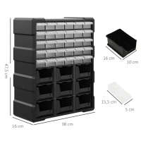 DURHAND Plastic 39 Drawer Parts Organiser Wall Mount Storage Cabinet Garage Small Nuts Bolts Tool Black(m-3)