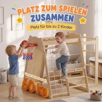 AIYAPLAY 7-w-1 Montessori zestaw wspinaczkowy do domu, drewniany plac zabaw z zjeżdżalnią, ścianką wspinaczkową, drążkami i koszem do koszykówki, drabinką(m-6)