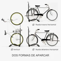 SPORTNOW Aparcamiento para Bicicletas Vertical y Horizontal con Ganchos Ajustables para Bicicletas de 24-29 Pulgadas y 700 C Negro(m-4)