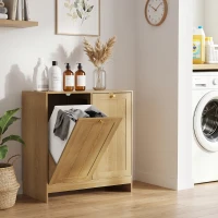 Smart Oak Tilted Laundry Hamper with 2 Baskets, Hidden Free-Standing Laundry Cabinet for Bathroom Utility Room, 66L x 33W x 68H cm, Oak(m-8)