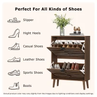 Farmhouse Walnut Shoe Storage Cabinet with 2 Flip Drawers, Slim Fence Shoe Cabinet for Corridor Entrance, 60L x 24W x 98H cm, Walnut(m-8)