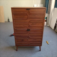 Farmhouse Walnut Shoe Storage Cabinet with 2 Flip Drawers, Slim Fence Shoe Cabinet for Corridor Entrance, 80L x 24W x 98H cm, Walnut(m-10)
